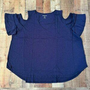 Roaman's navy blue open cold shoulder blouse top women's 3xl